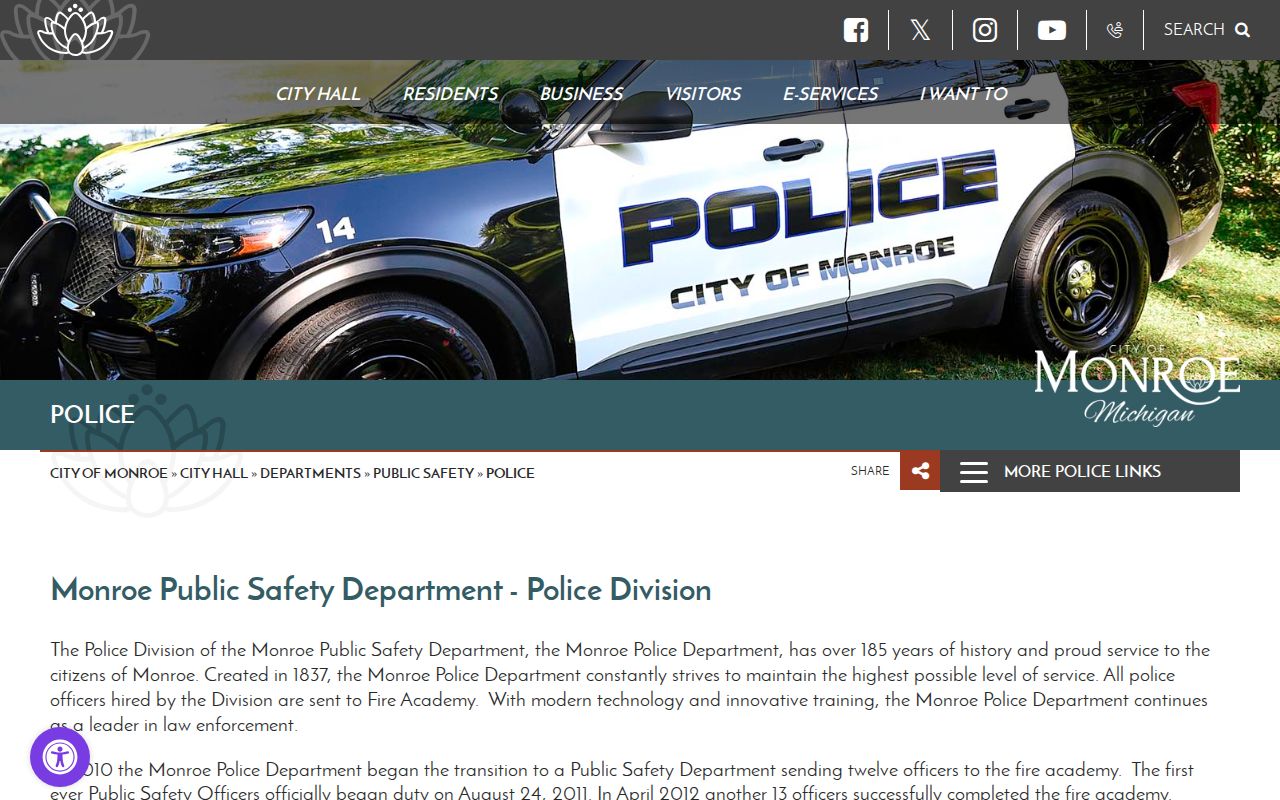 Monroe criminal records Police Department page